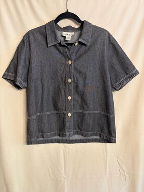 VINTAGE Original TY Wear Short-Sleeve Casual Button-Down Shirt in Charcoal Denim